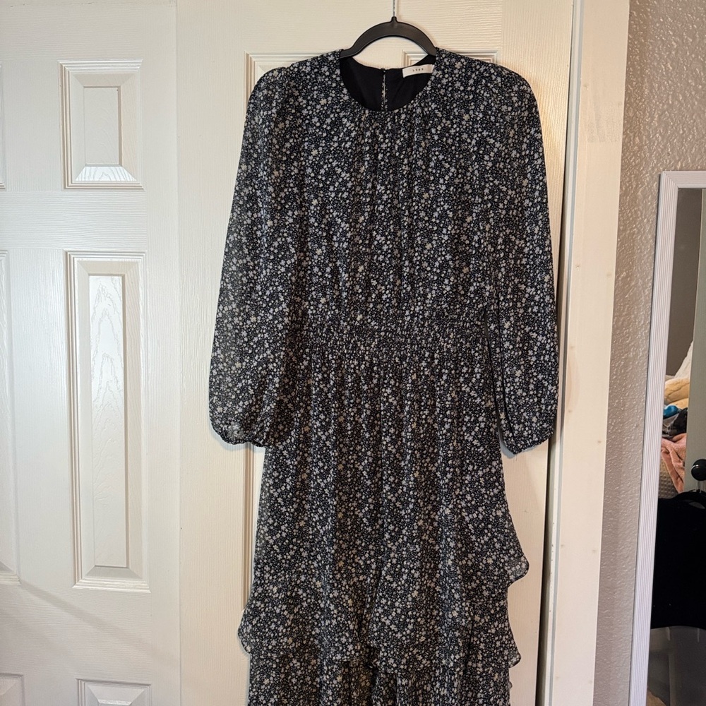 Lush Black and White Floral Long Sleeve Dress